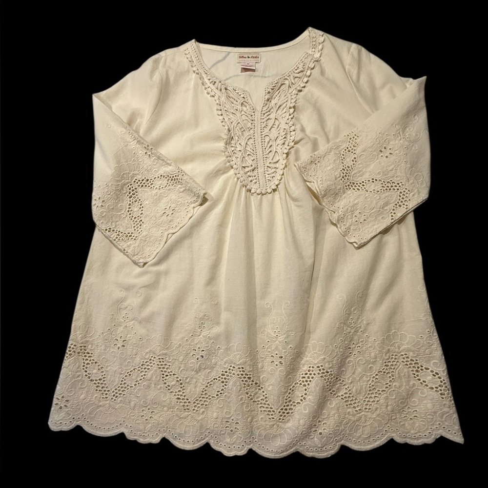 Toffee Apple Off White Embroidered Tunic Top